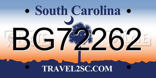 BG72262 South Carolina License Plate