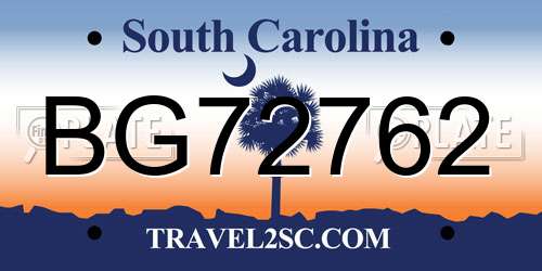 BG72762 South Carolina License Plate