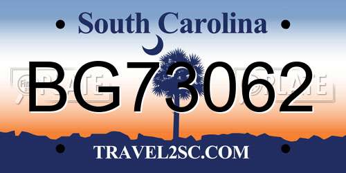 BG73062 South Carolina License Plate