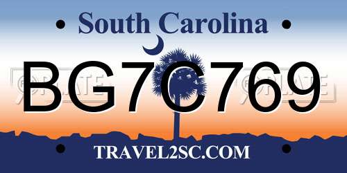 BG7C769 South Carolina License Plate