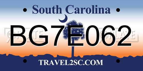 BG7E062 South Carolina License Plate