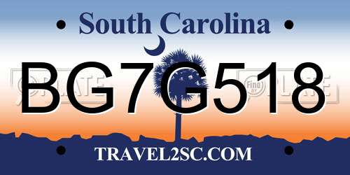 BG7G518 South Carolina License Plate