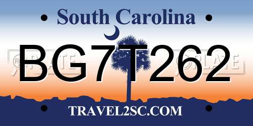 BG7T262 South Carolina License Plate