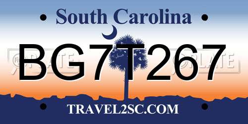 BG7T267 South Carolina License Plate