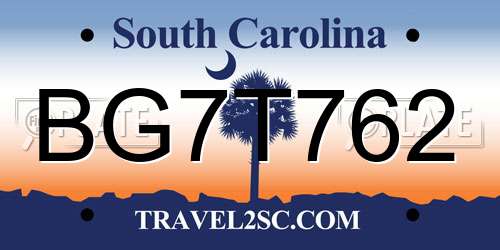 BG7T762 South Carolina License Plate