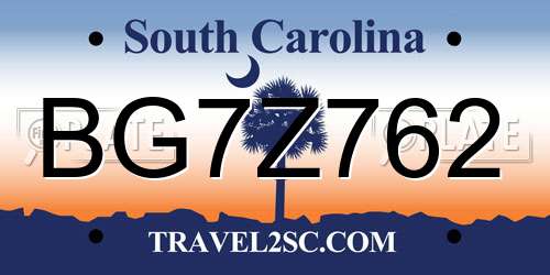 BG7Z762 South Carolina License Plate