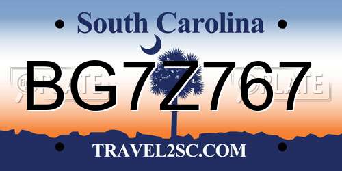 BG7Z767 South Carolina License Plate