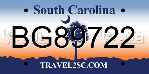 BG89722 South Carolina License Plate