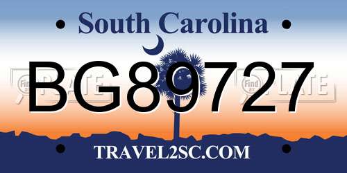 BG89727 South Carolina License Plate