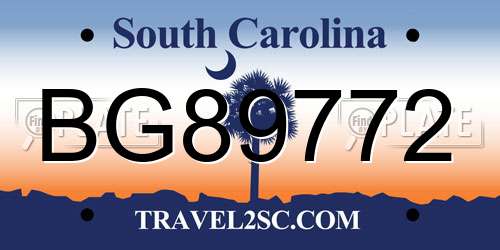 BG89772 South Carolina License Plate