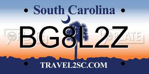 BG8L2Z South Carolina License Plate