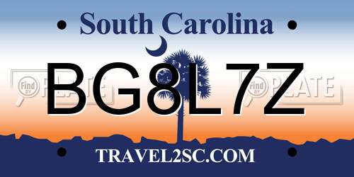 BG8L7Z South Carolina License Plate