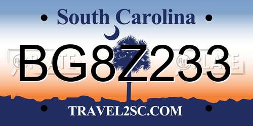 BG8Z233 South Carolina License Plate