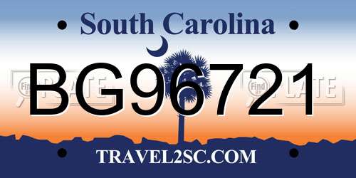 BG96721 South Carolina License Plate