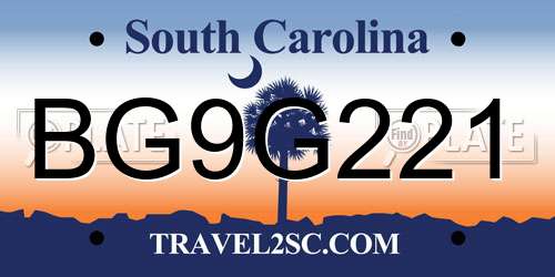 BG9G221 South Carolina License Plate