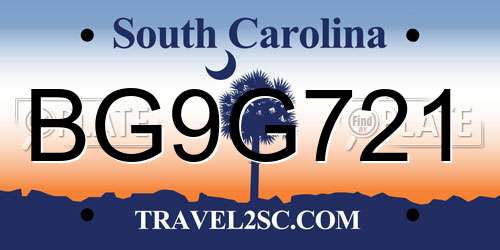 BG9G721 South Carolina License Plate