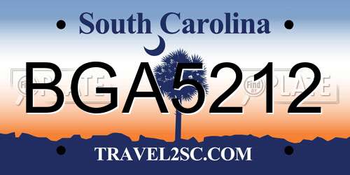 BGA5212 South Carolina License Plate