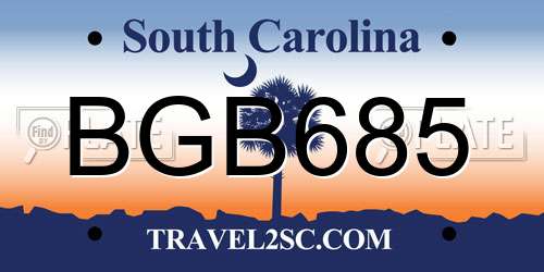 BGB685 South Carolina License Plate