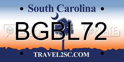 BGBL72 South Carolina License Plate