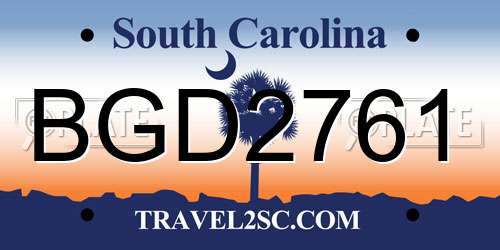 BGD2761 South Carolina License Plate