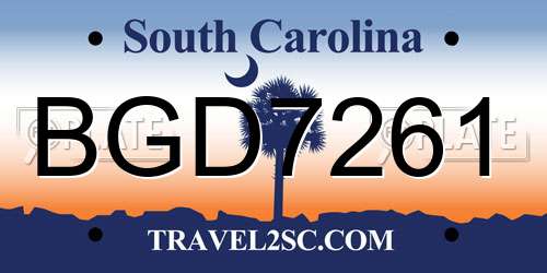 BGD7261 South Carolina License Plate