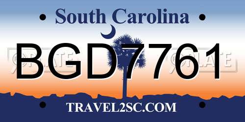 BGD7761 South Carolina License Plate
