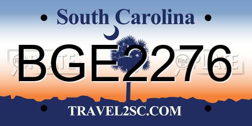BGE2276 South Carolina License Plate
