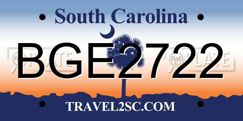 BGE2722 South Carolina License Plate
