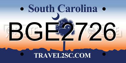 BGE2726 South Carolina License Plate