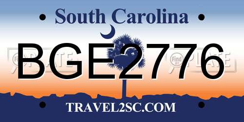 BGE2776 South Carolina License Plate