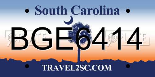 BGE6414 South Carolina License Plate