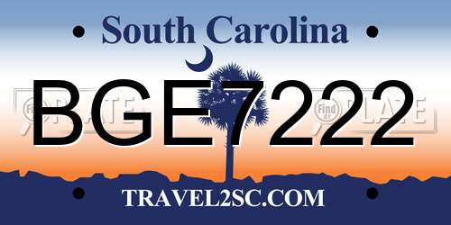 BGE7222 South Carolina License Plate