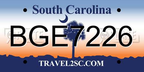 BGE7226 South Carolina License Plate