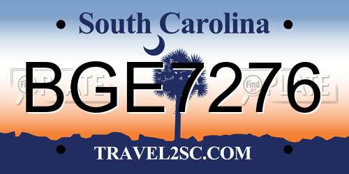 BGE7276 South Carolina License Plate