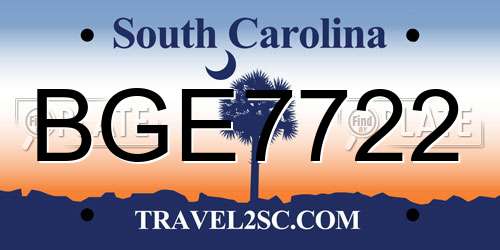 BGE7722 South Carolina License Plate