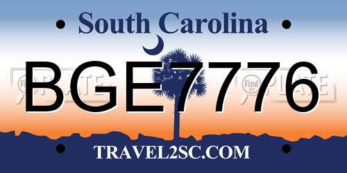 BGE7776 South Carolina License Plate