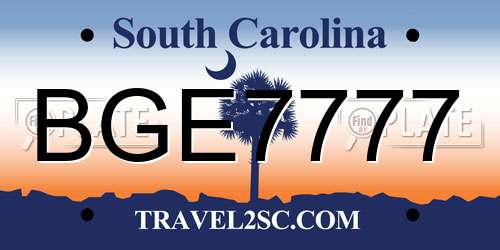 BGE7777 South Carolina License Plate
