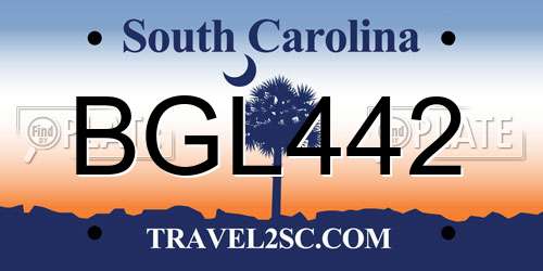 BGL442 South Carolina License Plate