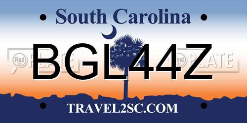 BGL44Z South Carolina License Plate