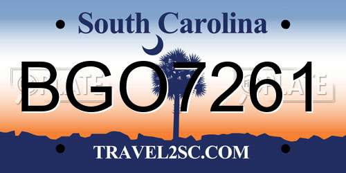 BGO7261 South Carolina License Plate