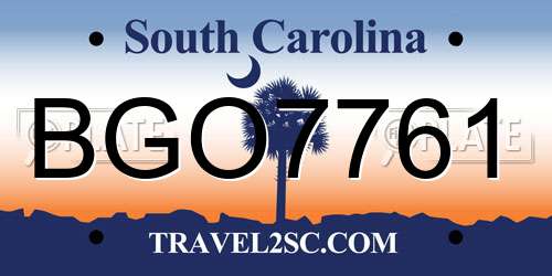 BGO7761 South Carolina License Plate