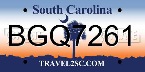 BGQ7261 South Carolina License Plate