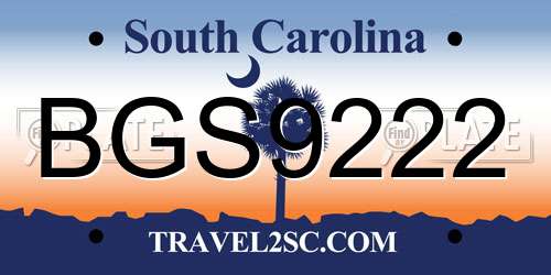 BGS9222 South Carolina License Plate