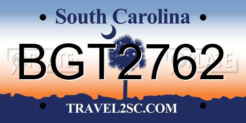 BGT2762 South Carolina License Plate