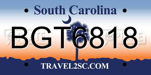 BGT6818 South Carolina License Plate