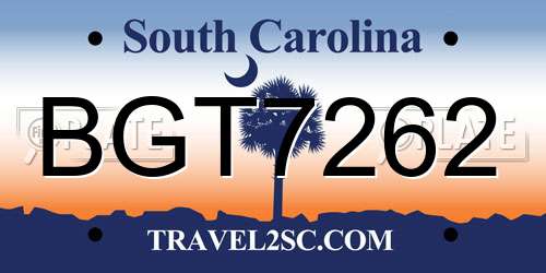 BGT7262 South Carolina License Plate