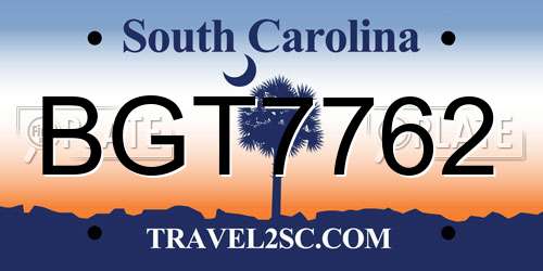 BGT7762 South Carolina License Plate