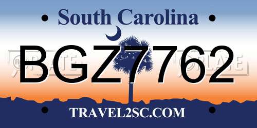 BGZ7762 South Carolina License Plate