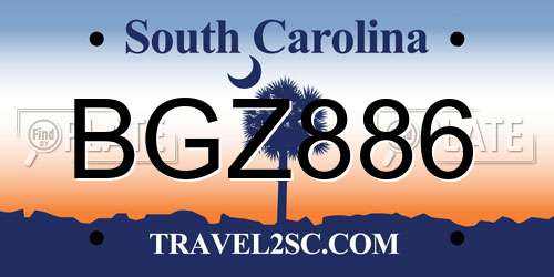 BGZ886 South Carolina License Plate