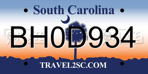 BH0D934 South Carolina License Plate